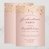 Invitation Graduation blush rose or rose étoiles 2025 (Devant / Derrière)