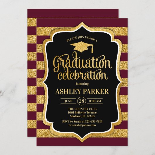 Invitation Graduation - Bourgogne Gold Noir (Devant / Derrière)