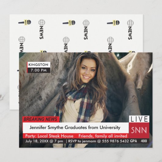 Invitation Graduation Breaking News TV Fab (Devant / Derrière)