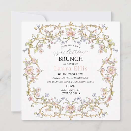 Invitation Graduation Brunch elegant modern watercolor (Devant)