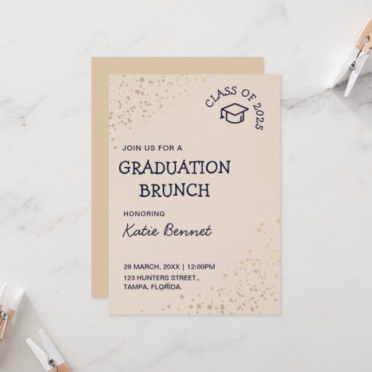 Invitation Graduation Brunch Élégant Petit-déjeuner simple (Devant/Arrière en situation)