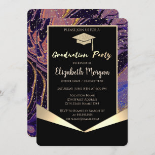 Invitation Graduation Cap, Confetti Marbre Pierre Graduation