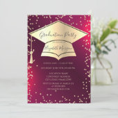 Invitation Graduation Cap,Diamonds Frame Red Graduation (Debout devant)