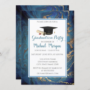 Invitation Graduation Cap Marble Gold Party