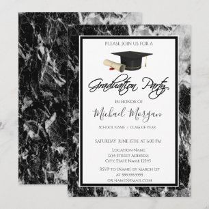 Invitation Graduation Cap Marbre Noir Partie de Graduation