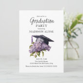 Invitation Graduation Cap Purple Floral Photo Graduation (Debout devant)