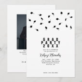 Invitation Graduation Cap Toss Black & White Grad Party (Devant / Derrière)