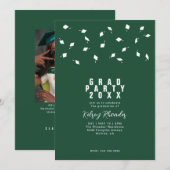 Invitation Graduation Cap Toss Green & White Grad Party (Devant / Derrière)