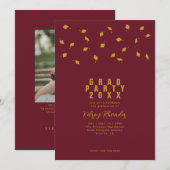 Invitation Graduation Cap Toss Maroon & Gold Grad Party (Devant / Derrière)