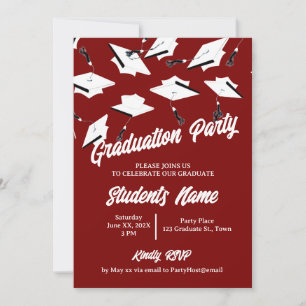 Invitation Graduation Caps Maroon et White Photo Grad Party