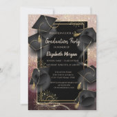 Invitation Graduation Caps Rose Gold Glitter Graduation Party (Devant)