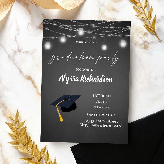 Invitation Graduation Casquette Chalkboard Graduation Party