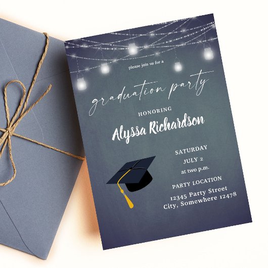Invitation Graduation Casquette Chalkboard Graduation Party B