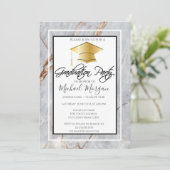 Invitation Graduation Casquette d'or Marble Pierre de la fête (Debout devant)