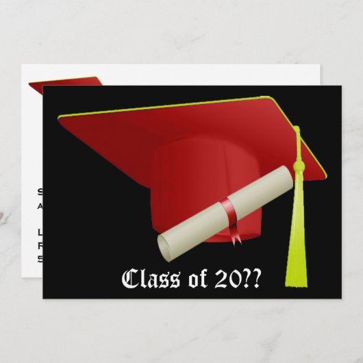 Invitation Graduation Casquette rouge (Devant / Derrière)