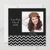 Invitation Graduation Chevron noir et argent (Devant)