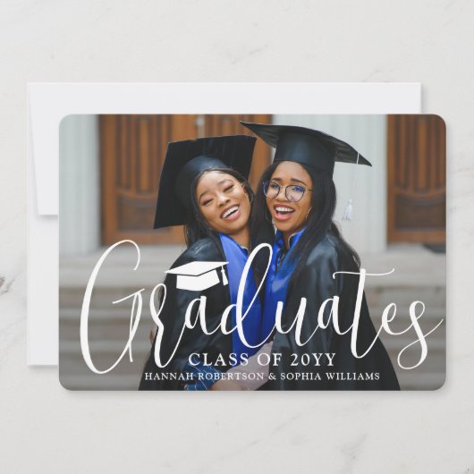 Invitation Graduation conjointe Moderne Script Diplômés Photo (Devant)