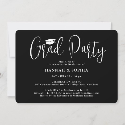 Invitation Graduation conjointe Script moderne et photo noir (Dos)