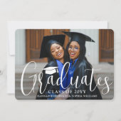 Invitation Graduation conjointe Script moderne et photo noir (Devant)