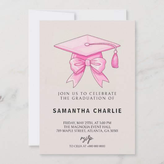 Invitation Graduation Coquette Bow Rose (Devant)