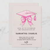 Invitation Graduation Coquette Bow Rose (Devant / Derrière)