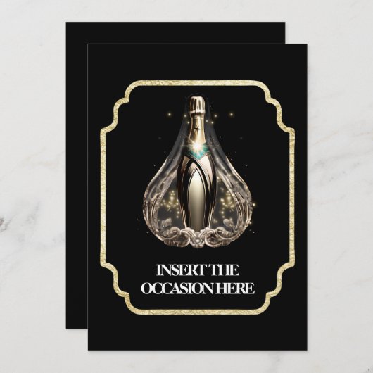 Invitation Graduation cravate noire anniversaire vin mousseux (Devant / Derrière)