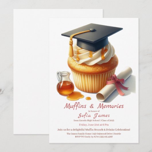 Invitation Graduation Cupcake Brunch Celebration (Devant / Derrière)