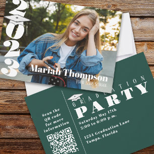 Invitation Graduation Dark Green Classe Photo De 2023 QR
