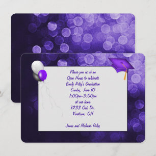 Invitation graduation de bokeh violet et noir