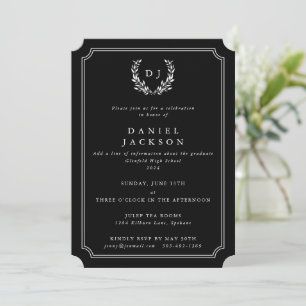 Invitation Graduation de la couronne de laurier de monogramme