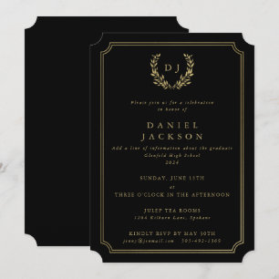 Invitation Graduation de la couronne de laurier de monogramme