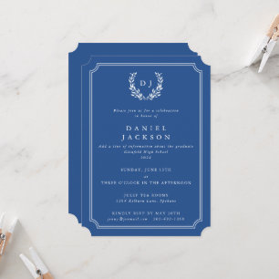 Invitation Graduation de la couronne de laurier de monogramme