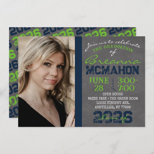 Invitation Graduation de la Marine et Action Green Chalkboard