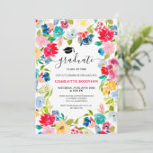 Invitation graduation de la photo florale rouge bohème (Debout devant)