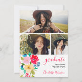 Invitation graduation de la photo florale rouge bohème (Dos)