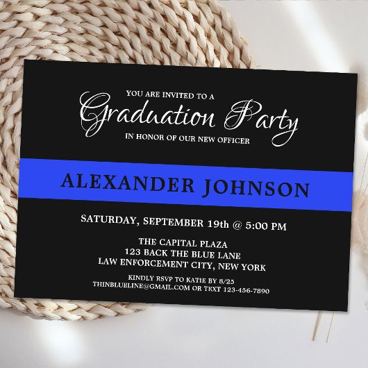 Invitation Graduation de la police mince ligne bleue
