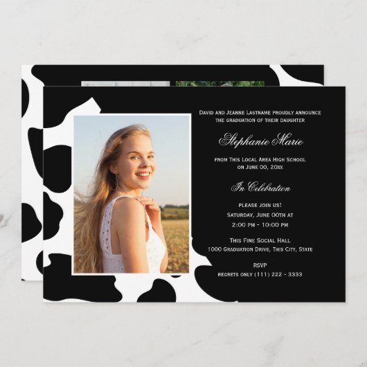 Invitation Graduation de l'impression multiphoto de vache (Devant / Derrière)