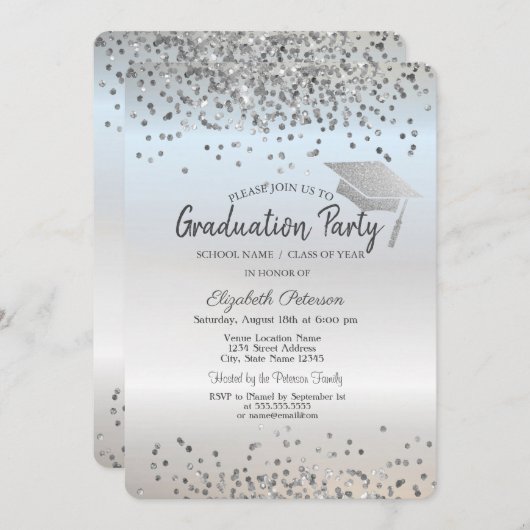 Invitation Graduation de Parties scintillant d'argent Cap Con (Devant / Derrière)