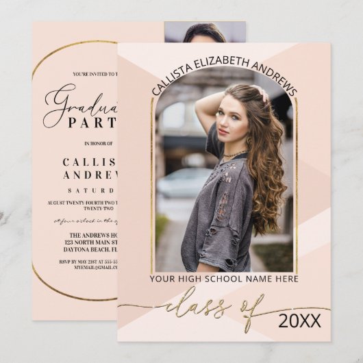 Invitation Graduation de photo géométrique rose-rose-rose mod (Devant / Derrière)