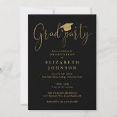 Invitation Graduation De Script Black And Gold Grad Party (Devant)