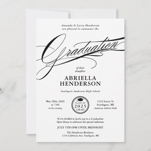 Invitation Graduation de script élégant et formel (Devant)