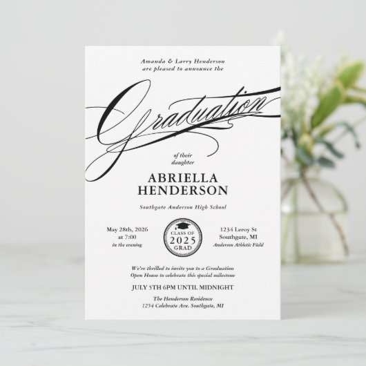 Invitation Graduation de script élégant et formel (Debout devant)
