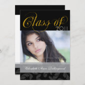 Invitation Graduation de texte soignée : Noir et or (Devant / Derrière)