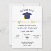 Invitation Graduation d'or bleu moderne simple (Devant)
