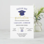 Invitation Graduation d'or bleu moderne simple (Debout devant)
