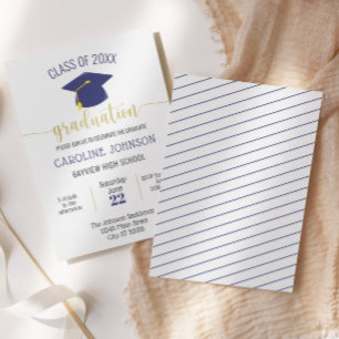 Invitation Graduation d'or bleu moderne simple