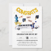 Invitation Graduation Drive By Parade Party | Limo blanc (Devant)