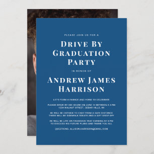 Invitation Graduation Drive By Party Minimal Photo Blue