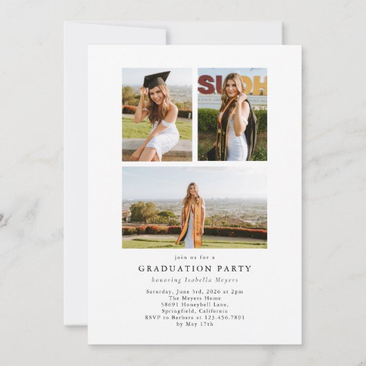 Invitation Graduation du collage photo de script moderne (Dos)