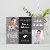 Invitation Graduation d'un jeune homme gris et noir (Debout devant)